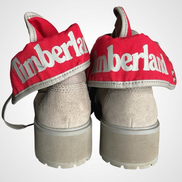 Timberland Carnaby Fold-Down Grey Red Boots Womens Size 6 Waterproof Minimalist - Picture 6 of 9